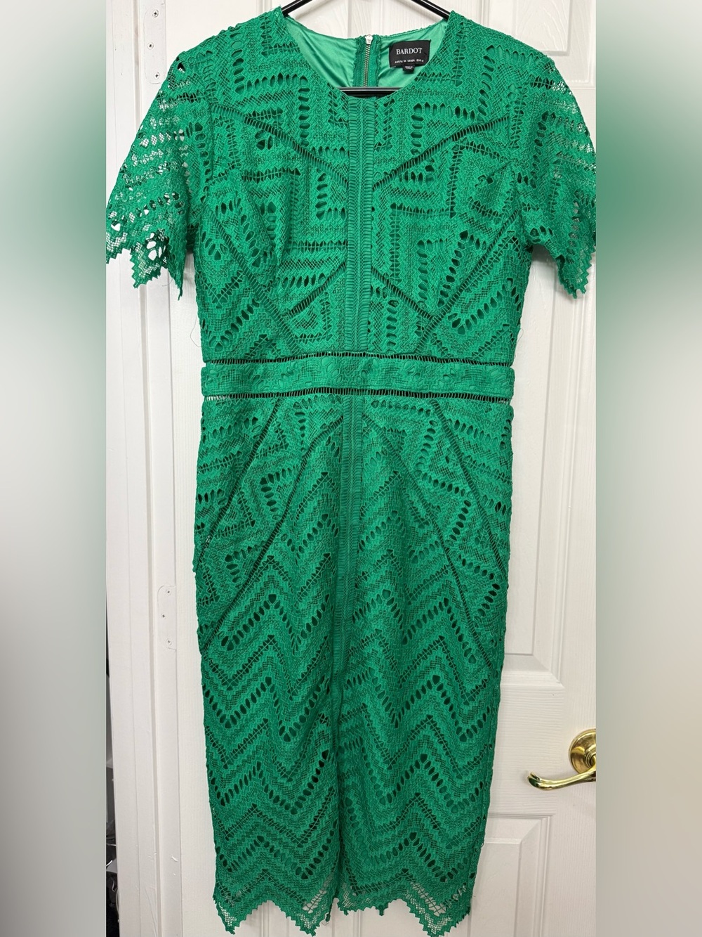 Bardot Emerald Crochet Lace Midi Dress sz10L (257)